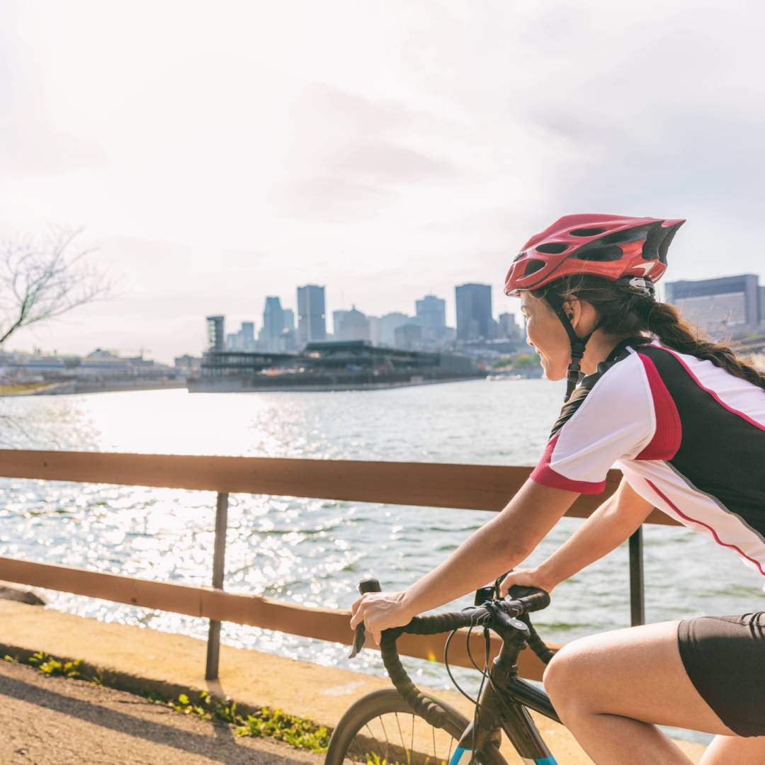 Cycling along the St. Lawrence River in Montreal